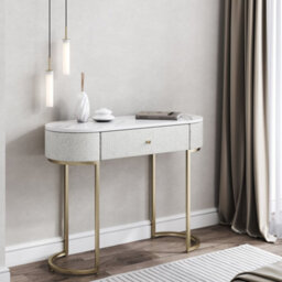 CARME Home Macy Bouclé Dressing Table Metal Legs White