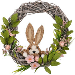 Widdop Spring Bunny Grapevine Easter Wreath With Faux Flowers And Greenery Door And Wall Decoration - thumbnail 1