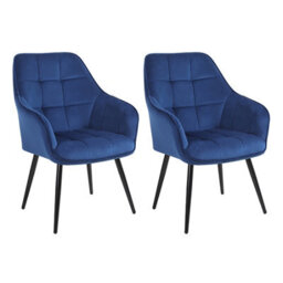 Simpa 2Pc Blue Velvet Modern Contemporary Tub Accent Dining Chairs