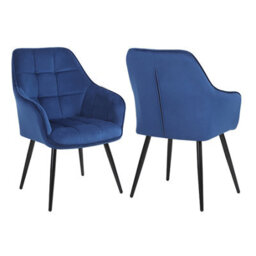 Simpa 2Pc Blue Velvet Modern Contemporary Tub Accent Dining Chairs - thumbnail 2