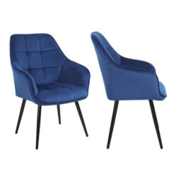 Simpa 2Pc Blue Velvet Modern Contemporary Tub Accent Dining Chairs - thumbnail 3