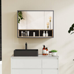 Homcom Bathroom Cabinet Wall Mounted Mirror Storage With Shelves Grey - thumbnail 1