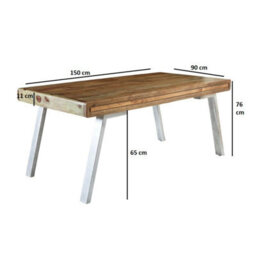 Retro Wood And Metal Large Dining Table Set With 1 Bench And 2 Chairs - thumbnail 6