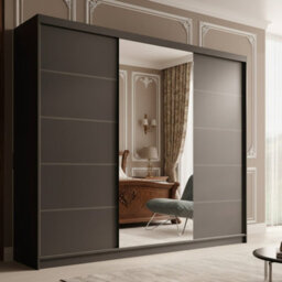 Etna 250 Large Sliding Door Wardrobe With Mirror For Contemporary Homes Black - thumbnail 2