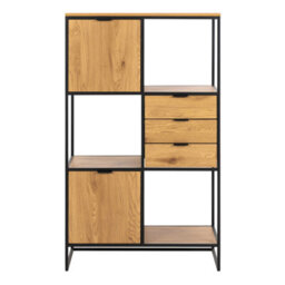 Wyld Haus Bologna Bookcase - Matte Black Steel Frame With Wild Oak Shelves, 2 Doors 3 Drawers - thumbnail 3