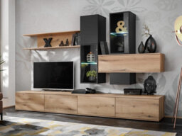 Arte Organise In Style: Cruz Oak Evoke & Black Entertainment Hub W280Cm X H180Cm X D45Cm - thumbnail 3