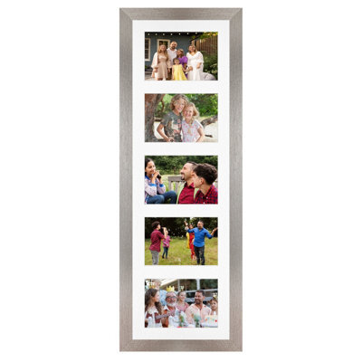 AK Frames 26X8 Aluminum Modern Multi Photo Frame With White Mount - Holds 5 Apertures (5X) 6X4 Photos - image 1