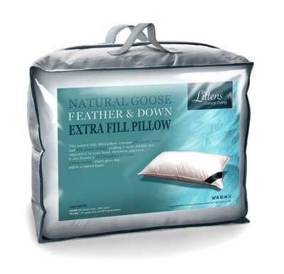 "Littens Extra Filled Goose Feather & Down Pillow, Side Sleeper 230Tc Cotton 48Cm X 74Cm (19"" X 29"")" - image 1