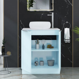 Royal Bathrooms Evora 700mm Powder Blue Fluted Floor Standing Countertop Vanity Unit 2 Door With Milan Basin - thumbnail 3