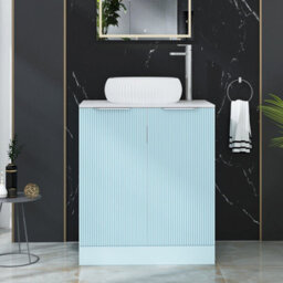 Royal Bathrooms Evora 700mm Powder Blue Fluted Floor Standing Countertop Vanity Unit 2 Door With Milan Basin - thumbnail 1