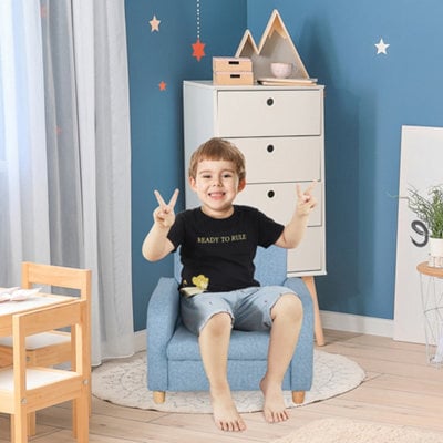Homcom Child Armchair Wood Frame W/ Padding Seat Low-Rise Bedroom Blue - image 1