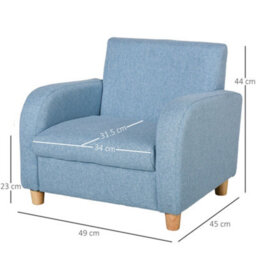 Homcom Child Armchair Wood Frame W/ Padding Seat Low-Rise Bedroom Blue - thumbnail 3