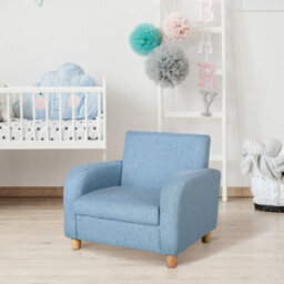 Homcom Child Armchair Wood Frame W/ Padding Seat Low-Rise Bedroom Blue - thumbnail 7