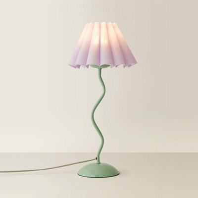 Valuelights Wiggle Lilac Pleated Scallop Lamp Shade Moss Green Metal Table Lamp - image 1