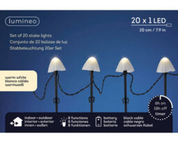 Lumineo 20 White Mushroom Stake Lights Mini Christmas Led Pathway Lights Warm White - thumbnail 3