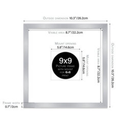 "9X9"" Silver Picture Frame - 9X9"" Square Frame With 6X6"" Mount For 9X9""/6X6"" Pictures Vintage Style Wall Art, 1 Pack" - thumbnail 2