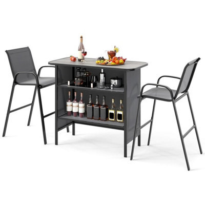3 Pc Bar Set Patio Bar Height Table & Chairs-Gray - image 1