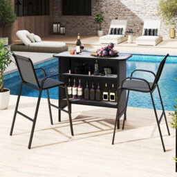 3 Pc Bar Set Patio Bar Height Table & Chairs-Gray - thumbnail 3