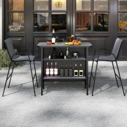 3 Pc Bar Set Patio Bar Height Table & Chairs-Gray - thumbnail 4
