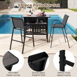 3 Pc Bar Set Patio Bar Height Table & Chairs-Gray - thumbnail 5