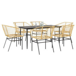 Berkfield 7 Piece Garden Dining Set Brown Poly Rattan Glass