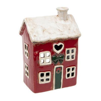 Village Pottery Christmas Heart House Tea Light Holder - image 1