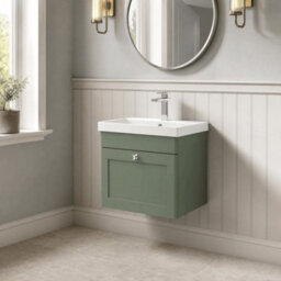 Balterley Swynnerton Traditional 1 Drawer Wall Hung Vanity Unit With Thin Edge Basin, Satin Green, 500mm - thumbnail 4