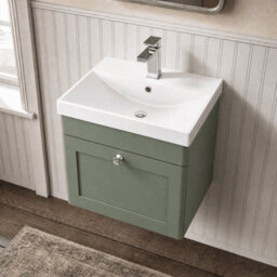 Balterley Swynnerton Traditional 1 Drawer Wall Hung Vanity Unit With Thin Edge Basin, Satin Green, 500mm - thumbnail 3