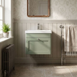 Balterley Swynnerton Traditional 1 Drawer Wall Hung Vanity Unit With Thin Edge Basin, Satin Green, 500mm - thumbnail 2