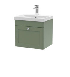 Balterley Swynnerton Traditional 1 Drawer Wall Hung Vanity Unit With Thin Edge Basin, Satin Green, 500mm