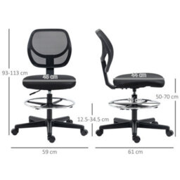 Vinsetto Draughtsman Chair Office Chair W/ Adjustable Footrest Ring, Black - thumbnail 3