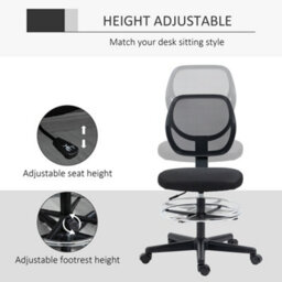 Vinsetto Draughtsman Chair Office Chair W/ Adjustable Footrest Ring, Black - thumbnail 6