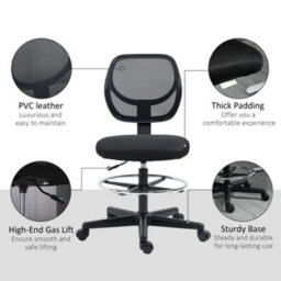 Vinsetto Draughtsman Chair Office Chair W/ Adjustable Footrest Ring, Black - thumbnail 5