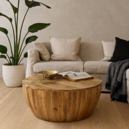 Wyld Haus London Round Mango Wood Drum Coffee Table Natural Finish - thumbnail 2