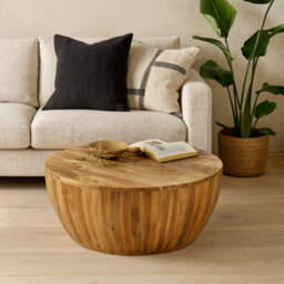 Wyld Haus London Round Mango Wood Drum Coffee Table Natural Finish