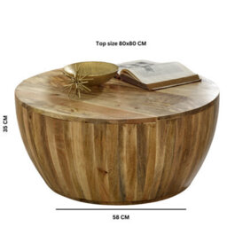 Wyld Haus London Round Mango Wood Drum Coffee Table Natural Finish - thumbnail 4