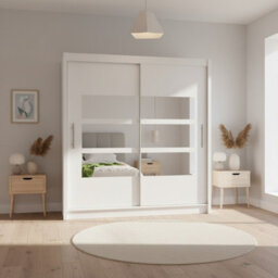 Bega Iii 180 Cm Sliding Door Wardrobe With Mirror Shelving And Hanging Rail Storage White - thumbnail 1