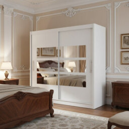 Bega Iii 180 Cm Sliding Door Wardrobe With Mirror Shelving And Hanging Rail Storage White - thumbnail 2