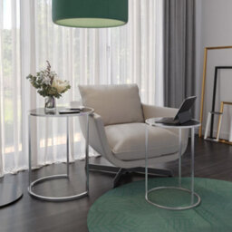 Urbn-Living Urbnliving 59Cm Height Round Nesting Side Coffee Tables Black Glass Top With Chrome Metal Leg Set Of 2