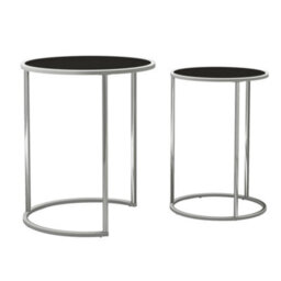 Urbn-Living Urbnliving 59Cm Height Round Nesting Side Coffee Tables Black Glass Top With Chrome Metal Leg Set Of 2 - thumbnail 4