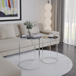 Urbn-Living Urbnliving 59Cm Height Round Nesting Side Coffee Tables Black Glass Top With Chrome Metal Leg Set Of 2 - thumbnail 3