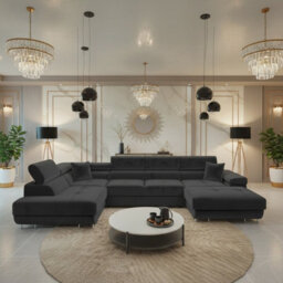 Torezio Bis U Shape Sleeper Corner Sofa With Storage Adjustable Headrests Chipboard Frame 346X203X70-90Cm Black Left