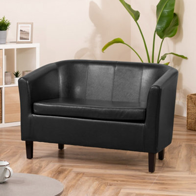 Meriden 112Cm Wide Black Pu Vegan Leather 2 Seat Tub Accent Sofa Supplied With Both Light And Dark Wooden Legs - image 1