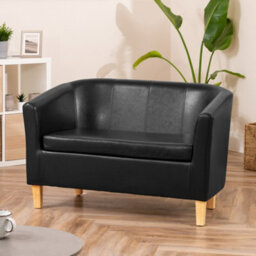 Meriden 112Cm Wide Black Pu Vegan Leather 2 Seat Tub Accent Sofa Supplied With Both Light And Dark Wooden Legs - thumbnail 2
