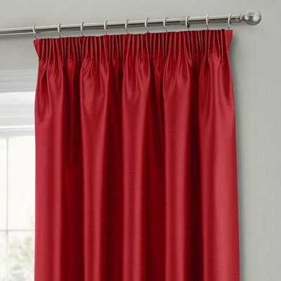 Intimates Faux Silk Pencil Pleat Curtains - Red
