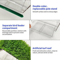 Xample Window Bird Feeder With Strong Suction Cups, Removable Drainage Tray, Sloped Grass Roof,clear View, Squirrel Proof For Small Birds - thumbnail 4