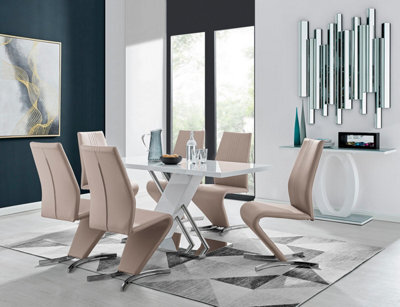 Furniturebox Uk Sorrento White High Gloss And Chrome Dining Table And 6 Cappuccino Beige Willow Dining Chairs - image 1