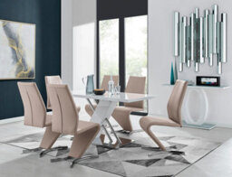 Furniturebox Uk Sorrento White High Gloss And Chrome Dining Table And 6 Cappuccino Beige Willow Dining Chairs - thumbnail 1