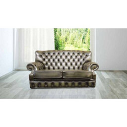 Chesterfield 2 Seater Antique Green Leather Sofa Bespoke In Monks Style - thumbnail 1
