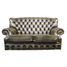Chesterfield 2 Seater Antique Green Leather Sofa Bespoke In Monks Style - thumbnail 2